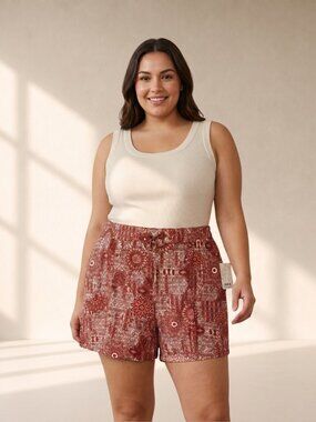 NWT Inner Circle Red Bandana Print High Rise Pull On Shorts Size XL Boho Western